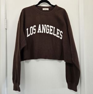 Audrey 3+1 Cropped “LOS ANGELES” Sweatshirt Chocolate Baddie Boxy Y2K Streetwear